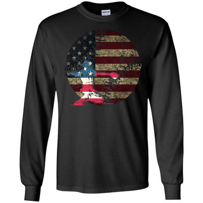 Catcher Baseball America Flag-T-Shirt & Hoodie-Long Sleeve T-Shirt-Black