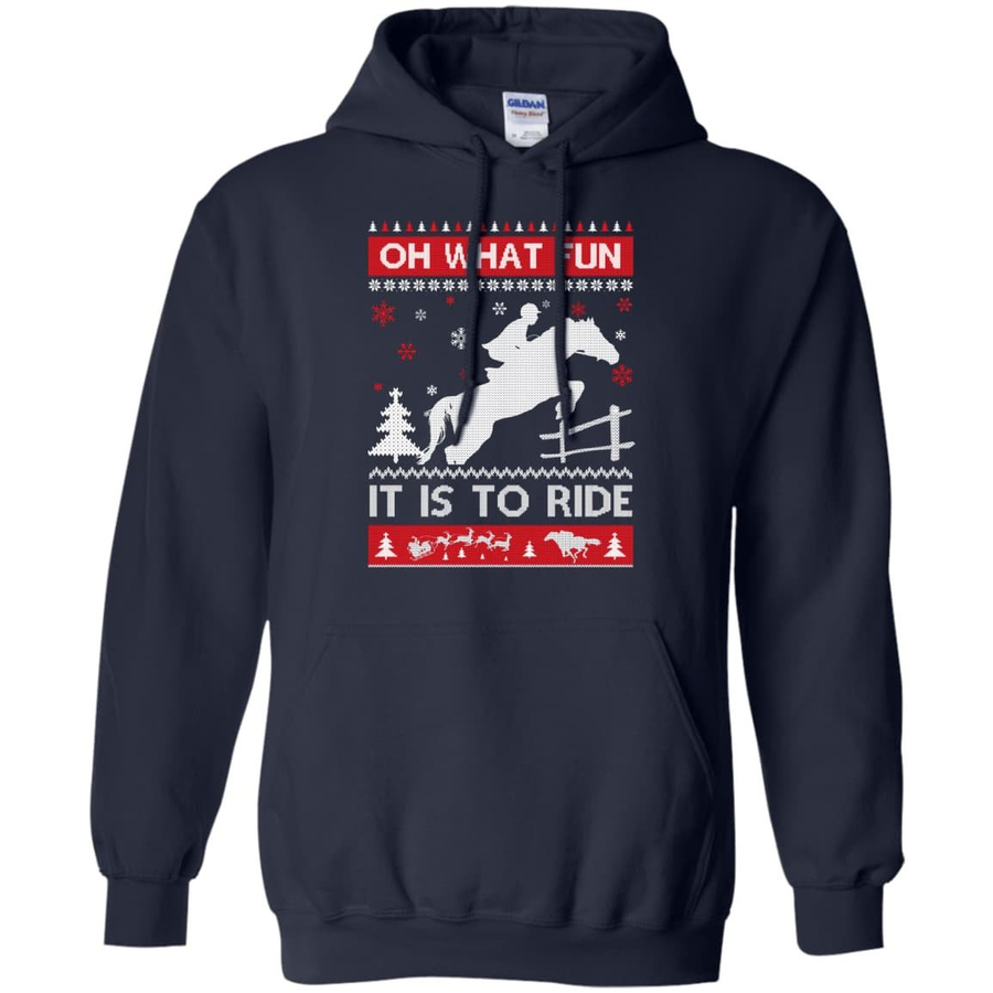 Horse Sweater Christmas Oh What Fun It Is To Ride-T-Shirt & Hoodie-Pullover Hoodie-Navy
