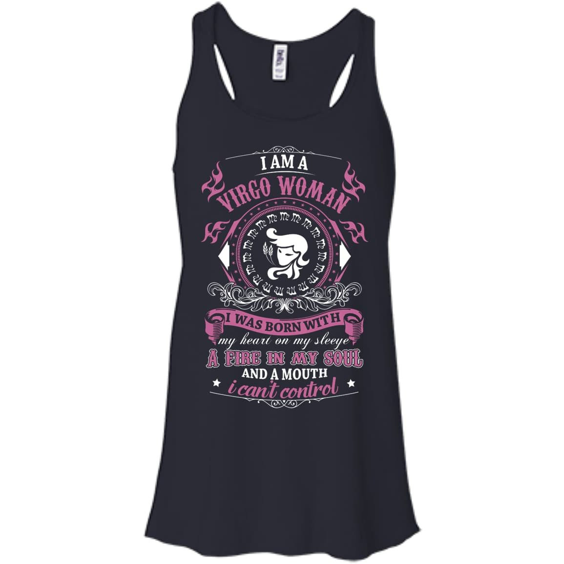 I Am A Virgo Woman I Was Born With My Heart On My Sleeve-T-Shirt & Hoodie-Women's Flowy Racerback Tank-Midnight
