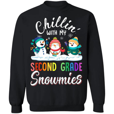 Chillin' With Second Grade Snowmies Christmas Teacher Gifts-T-Shirt & Sweatshirt-Crewneck Sweatshirt-Black