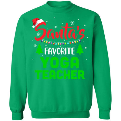 Santa's Favorite Yoga Teacher Funny Christmas Xmas Gifts-T-Shirt & Sweatshirt-Crewneck Sweatshirt-Irish Green