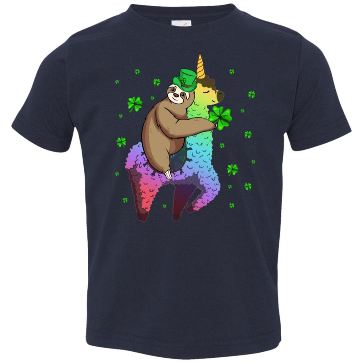 Leprechaun Sloth Riding Llama Unicorn St Patricks Day Youth-Youth Shirt-Toddler T-Shirt-Navy