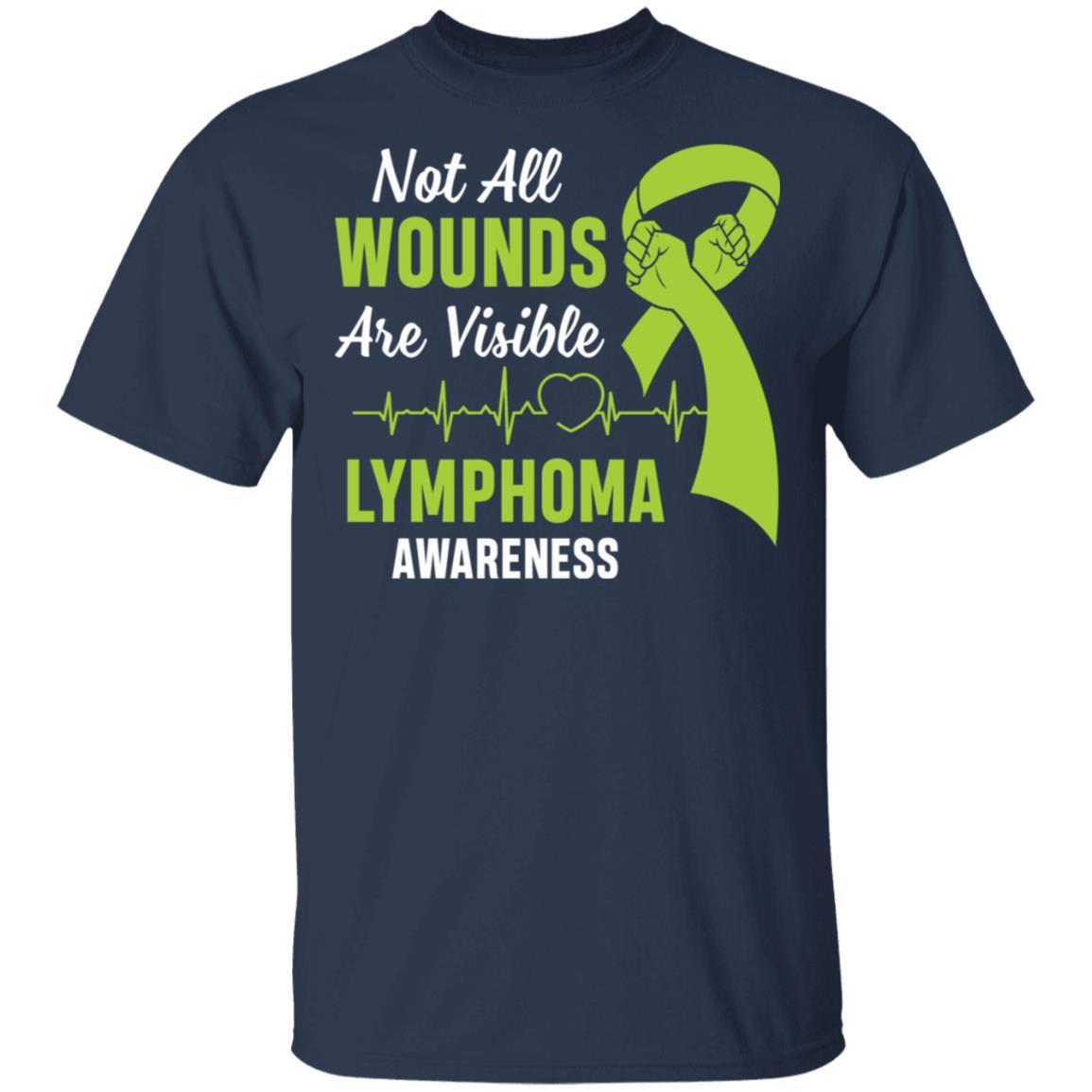 Lymphoma Awareness Green Not All Wounds Are Visible-T-Shirt & Hoodie-Classic T-Shirt-Navy