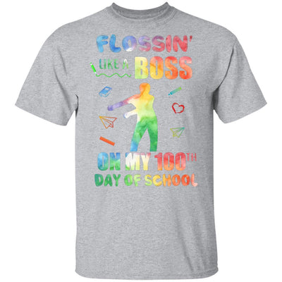 Flossin Like Boss 100 Day Of School Teacher Gift Youth-Youth Shirt-Youth T-Shirt-Sport Grey