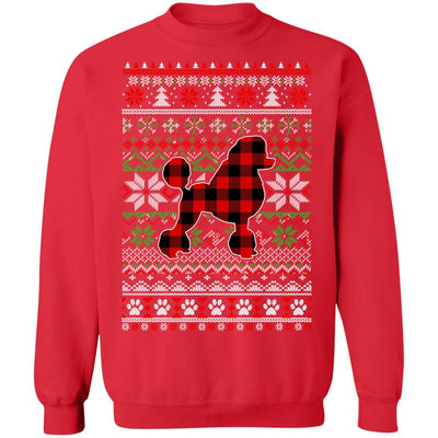 Poodle Red Plaid Ugly Christmas Sweater Gifts-T-Shirt & Sweatshirt-Crewneck Sweatshirt-Red