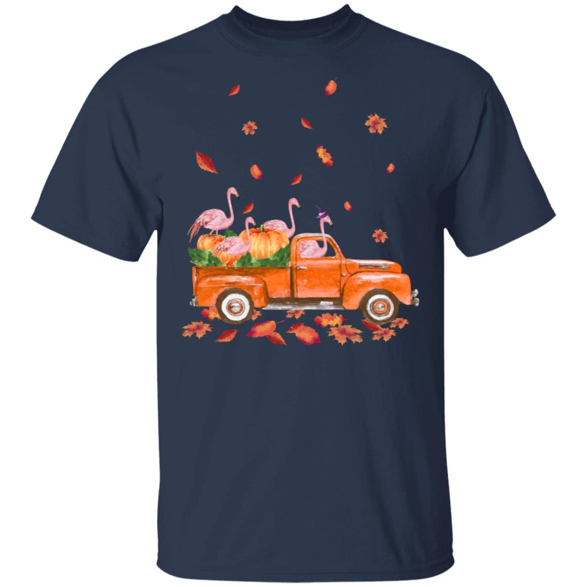 Happy Halloween Flamingo Fall Autumn Pumpkin Truck-T-Shirt & Hoodie-Classic T-Shirt-Navy