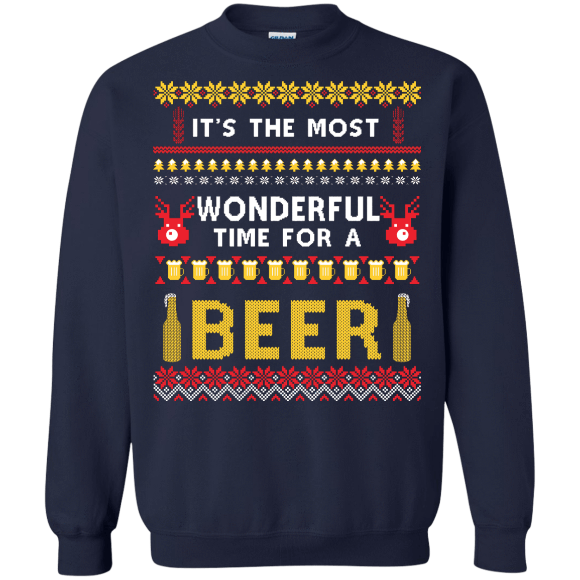 It's The Most Wonderful Time For A Beer Ugly Sweater-T-Shirt & Hoodie-Crewneck Sweatshirt-Navy
