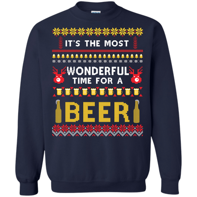 It's The Most Wonderful Time For A Beer Ugly Sweater-T-Shirt & Hoodie-Crewneck Sweatshirt-Navy