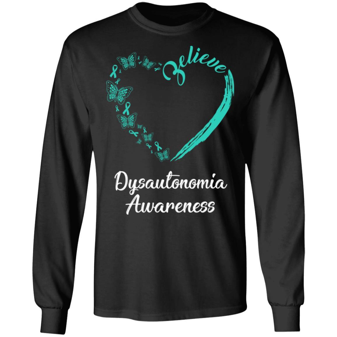 Butterfly Believe Dysautonomia Awareness Ribbon Gifts-T-Shirt & Hoodie-Long Sleeve T-Shirt-Black