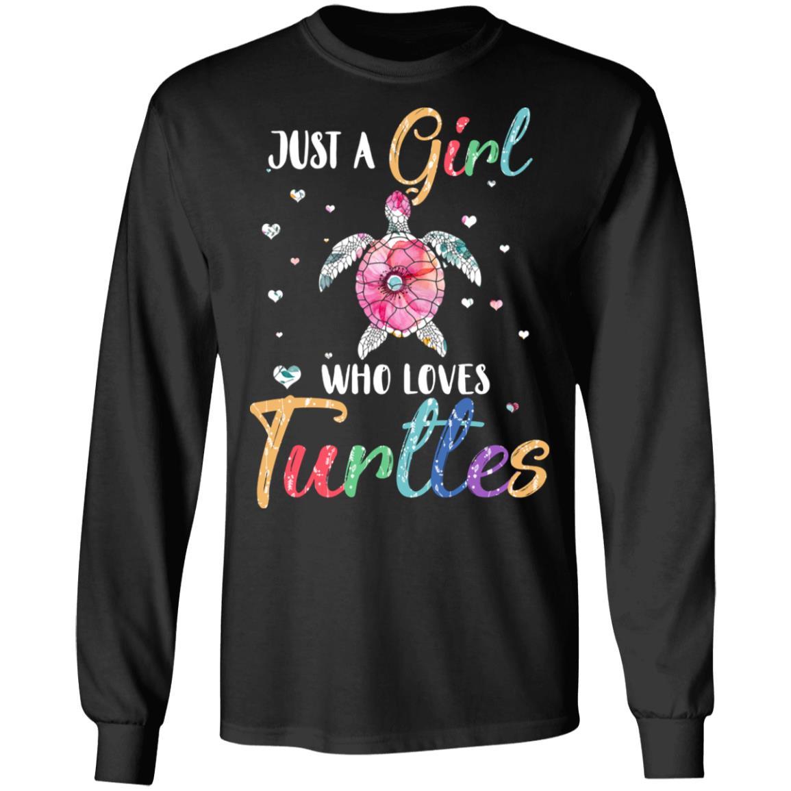 Just A Girl Who Loves Turtles Cute Turtle Lover-T-Shirt & Hoodie-Long Sleeve T-Shirt-Black