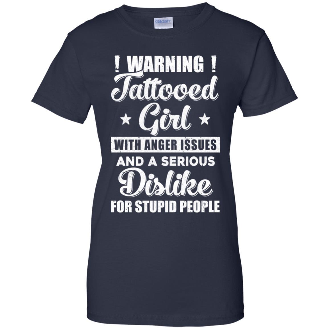 Warning Tattooed Girl With Anger Issues-T-Shirt & Tank Top-Women's T-Shirt-Navy
