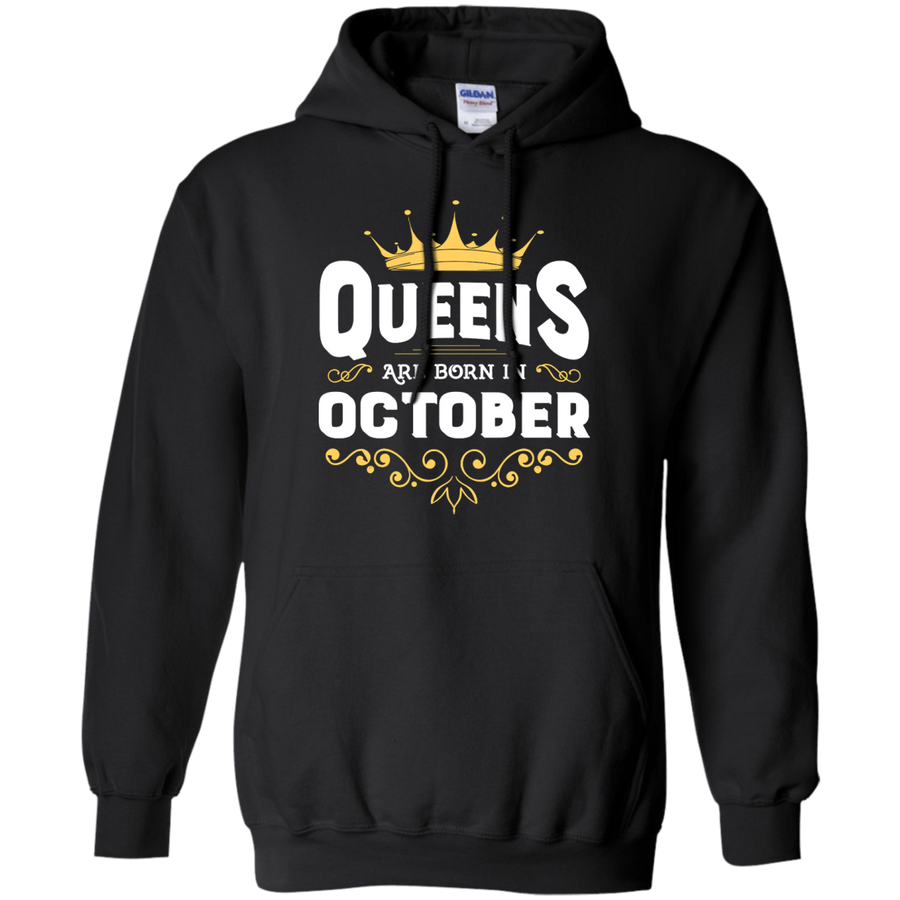 Queens Are Born In October-T-Shirt & Hoodie-Pullover Hoodie-Black
