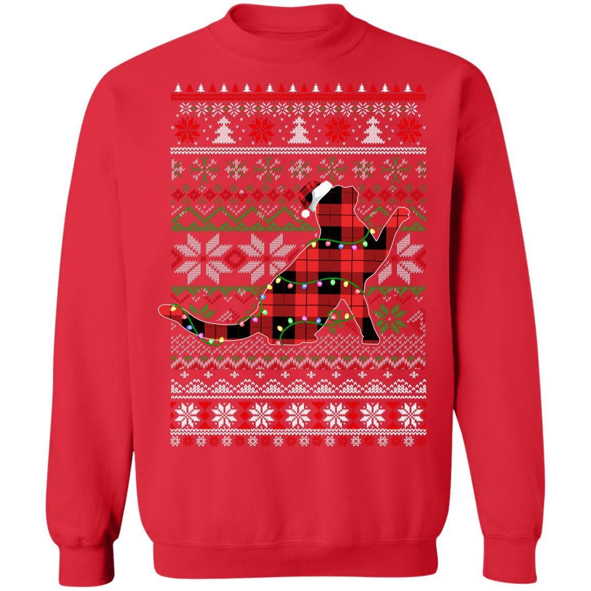 Red Plaid Buffalo Cat Pajamas Family Christmas Sweater-T-Shirt & Sweatshirt-Crewneck Sweatshirt-Red