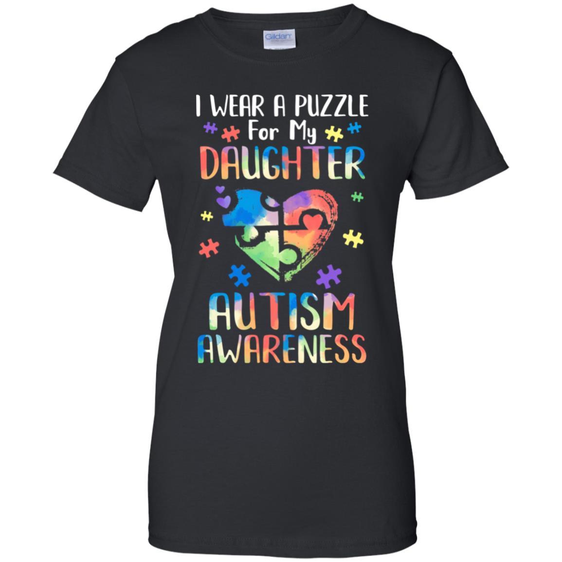 I Wear A Puzzle For My Daughter Autism Awareness-T-Shirt & Hoodie-Women's T-Shirt-Black