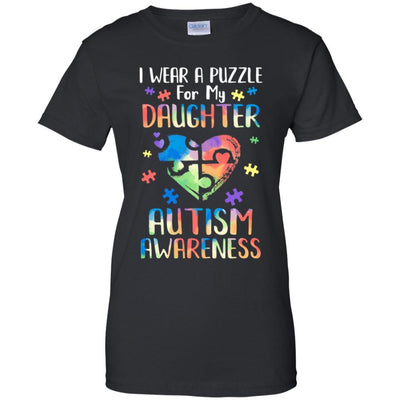 I Wear A Puzzle For My Daughter Autism Awareness-T-Shirt & Hoodie-Women's T-Shirt-Black