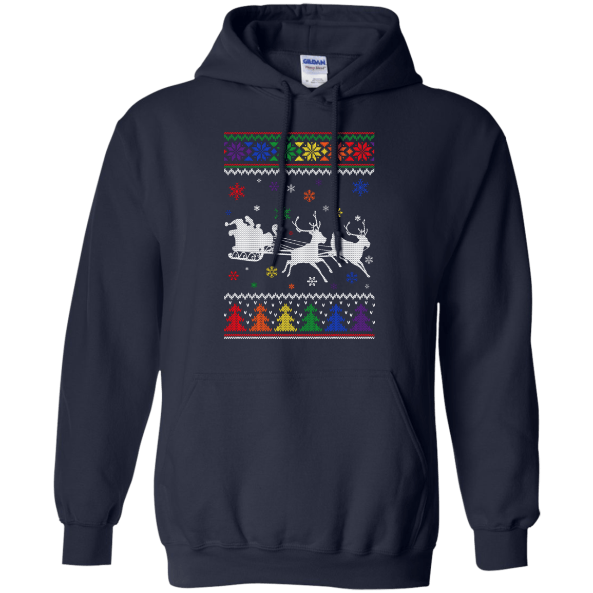 Rainbow Christmas Through The Snow Together-T-Shirt & Hoodie-Pullover Hoodie-Navy