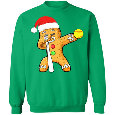 Dabbing Gingerbread Santa Softball Christmas Pajama Gifts-T-Shirt & Sweatshirt-Crewneck Sweatshirt-Irish Green