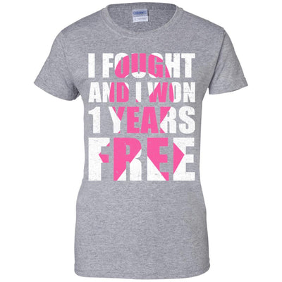 I Fought An I Won 1 Year Free Fight Support Breast Cancer-T-Shirt & Hoodie-Women's T-Shirt-Sport Grey