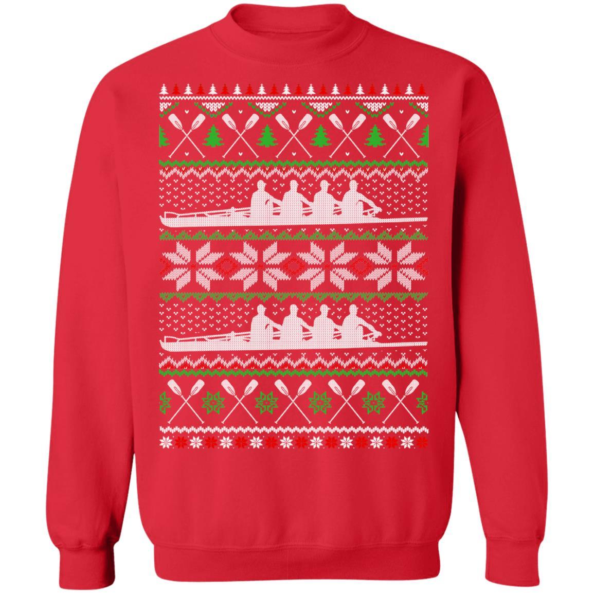 Rowing Ugly Christmas Happy Holiday Boating Crew Xmas Gift-T-Shirt & Sweatshirt-Crewneck Sweatshirt-Red