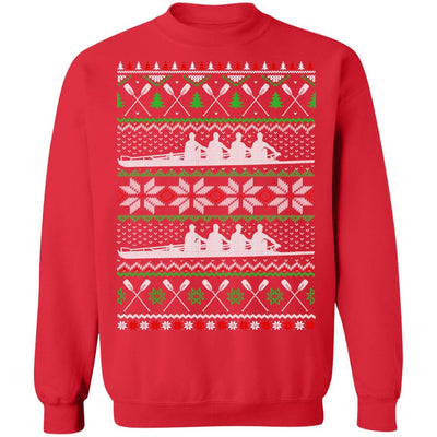 Rowing Ugly Christmas Happy Holiday Boating Crew Xmas Gift-T-Shirt & Sweatshirt-Crewneck Sweatshirt-Red