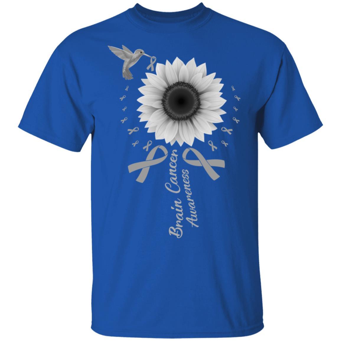 Hummingbird Sunflower Gray Ribbon Brain Cancer Awareness-T-Shirt & Hoodie-Classic T-Shirt-Royal