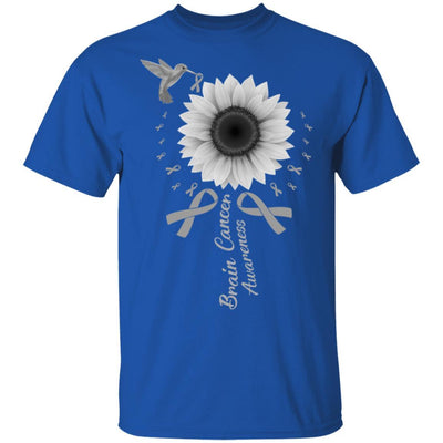 Hummingbird Sunflower Gray Ribbon Brain Cancer Awareness-T-Shirt & Hoodie-Classic T-Shirt-Royal