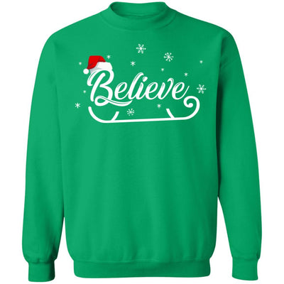 Christmas Santa Believe Xmas Christmas Holiday Funny Gift-T-Shirt & Sweatshirt-Crewneck Sweatshirt-Irish Green