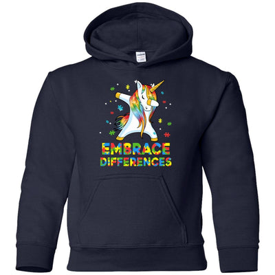 Dabbing Unicorn Autism Awareness Embrace Differences Youth-Youth Shirt-Youth Pullover Hoodie-Navy