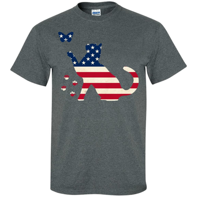 Meowica Cat American Flag 4th of July-T-Shirt & Hoodie-Classic T-Shirt-Dark Heather