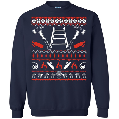 Firefighter Christmas Sweater-T-Shirt & Hoodie-Crewneck Sweatshirt-Navy
