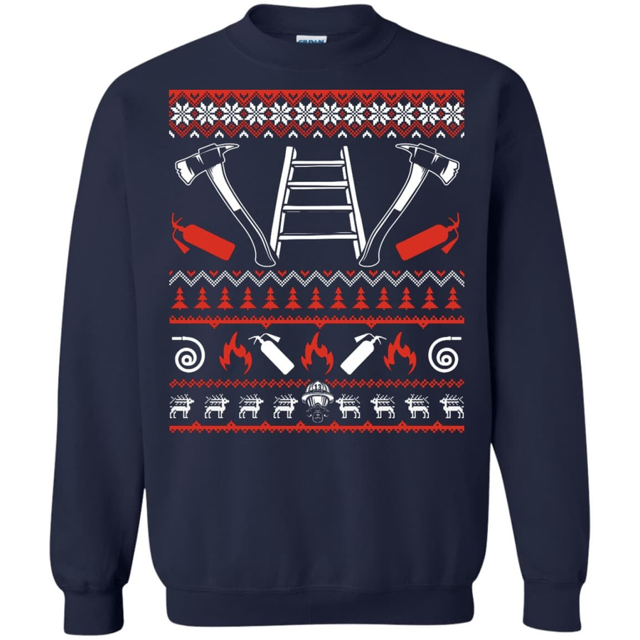 Firefighter Christmas Sweater-T-Shirt & Hoodie-Crewneck Sweatshirt-Navy