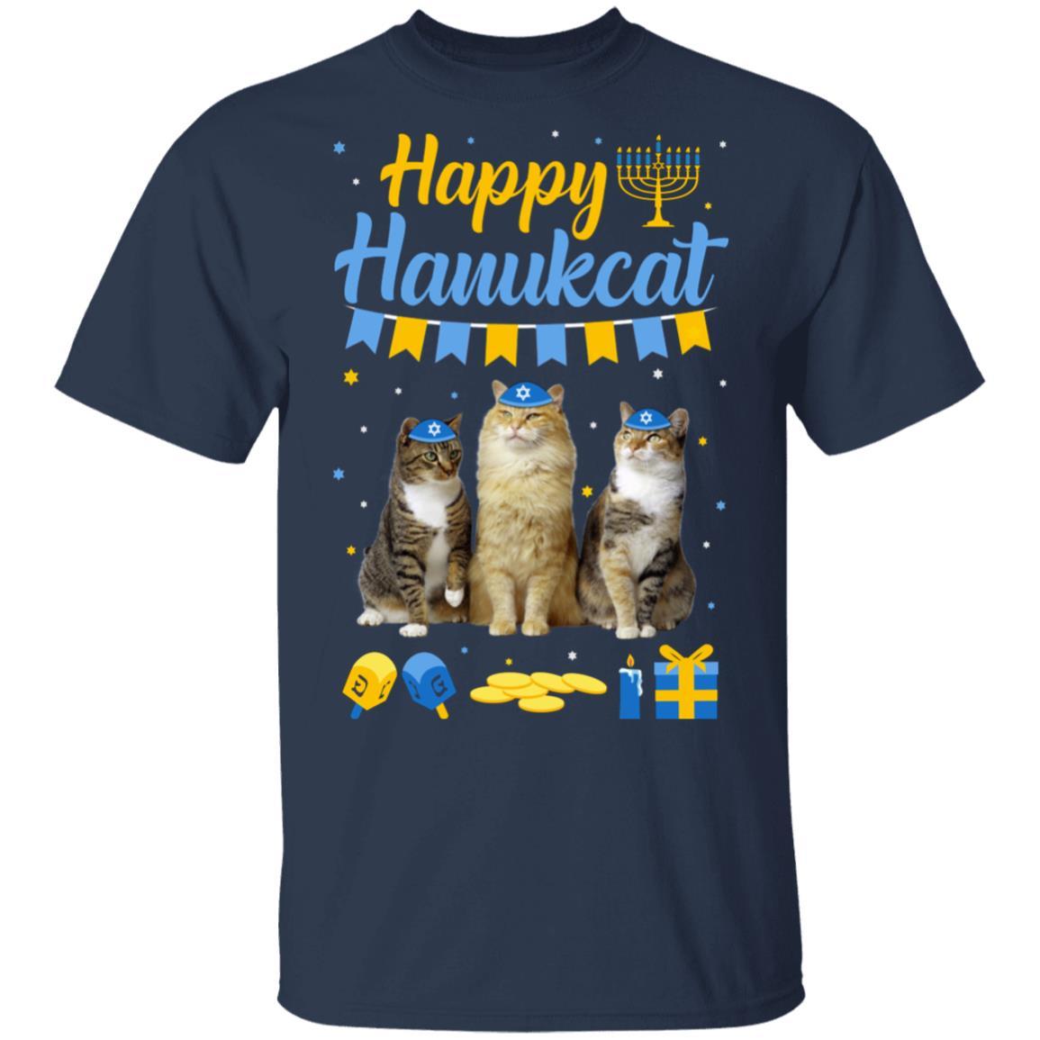 Jewish Hanukkah Cat Happy Hanukcat Christmas Gift-T-Shirt & Sweatshirt-Classic T-Shirt-Navy
