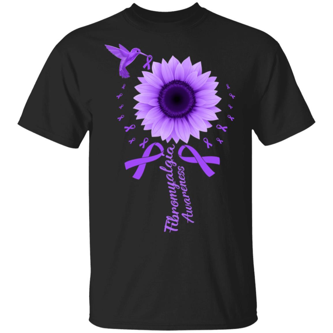 Hummingbird Sunflower Purple Ribbon Fibromyalgia Awareness-T-Shirt & Hoodie-Classic T-Shirt-Black