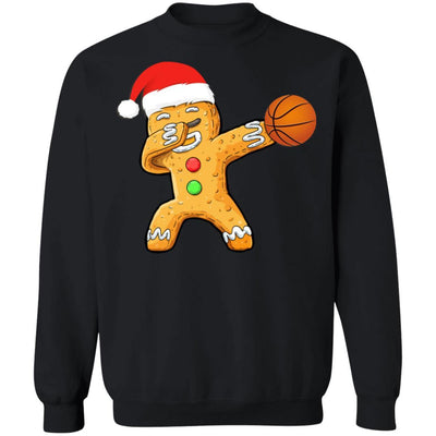 Dabbing Gingerbread Santa Basketball Christmas Pajama Gifts-T-Shirt & Sweatshirt-Crewneck Sweatshirt-Black
