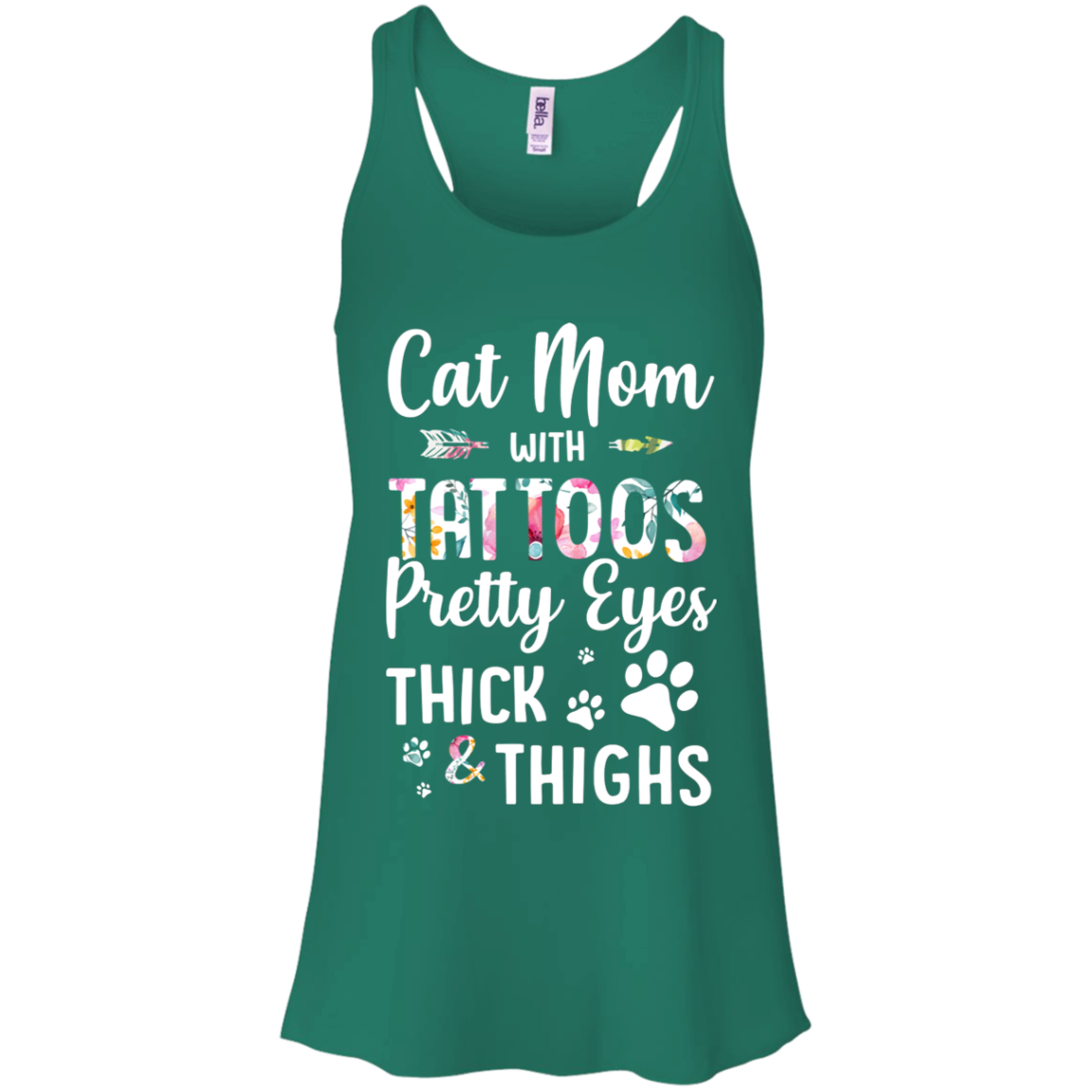 Cat Mom With Tattoos Pretty Eyes Thick Thighs-T-Shirt & Tank Top-Women's Flowy Racerback Tank-Kelly Green