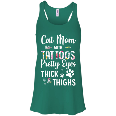 Cat Mom With Tattoos Pretty Eyes Thick Thighs-T-Shirt & Tank Top-Women's Flowy Racerback Tank-Kelly Green