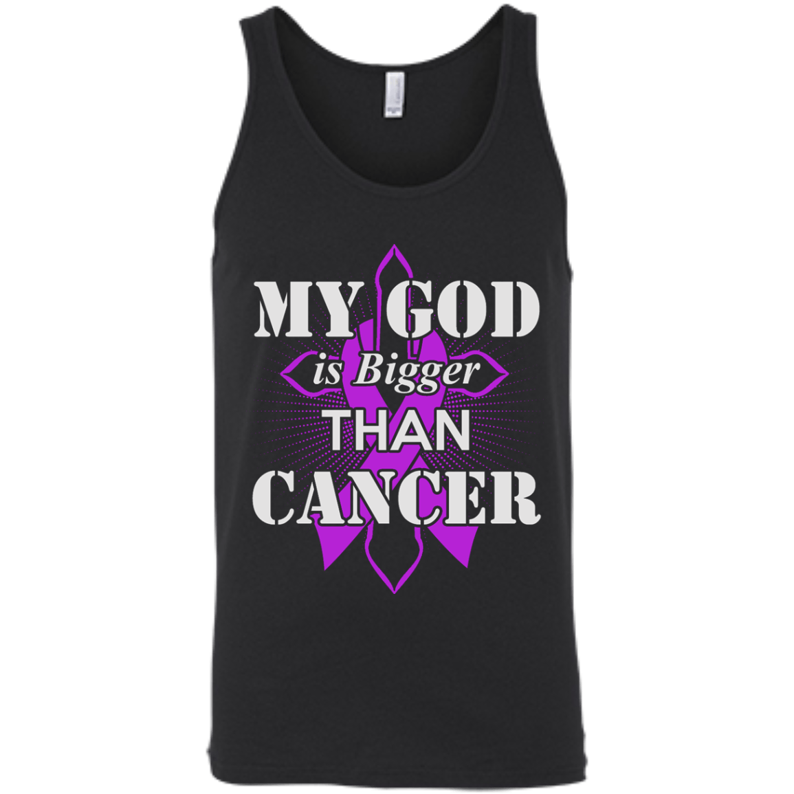 My God Is Bigger Than Cancer Violet Awareness Ribbon-T-Shirt & Hoodie-Unisex Tank-Black