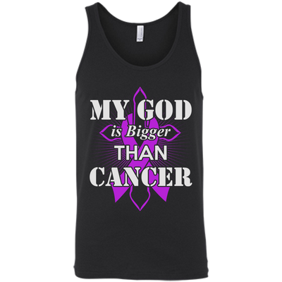 My God Is Bigger Than Cancer Violet Awareness Ribbon-T-Shirt & Hoodie-Unisex Tank-Black