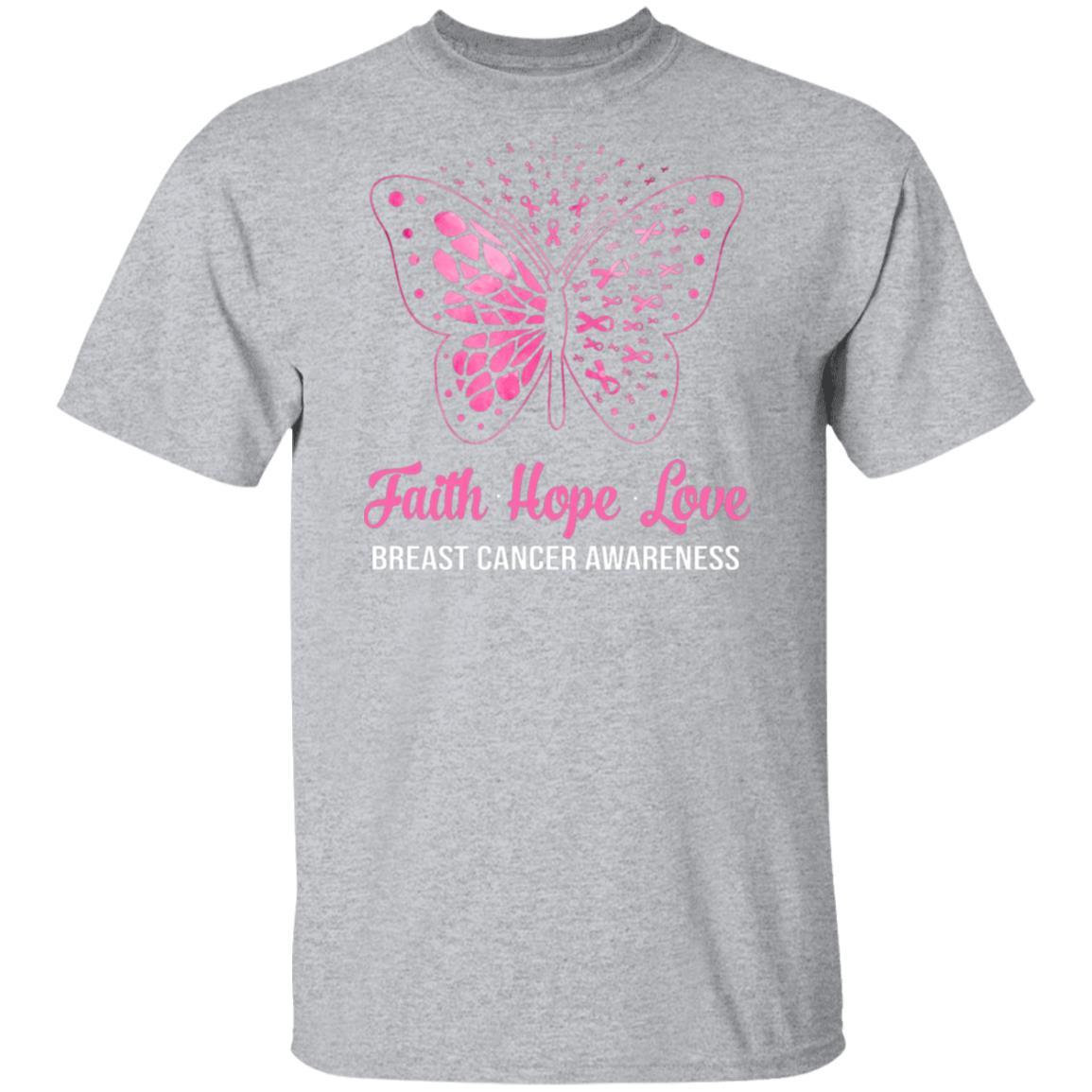 Faith Hope Love Pink Butterfly Breast Cancer Awareness-T-Shirt & Hoodie-Classic T-Shirt-Sport Grey