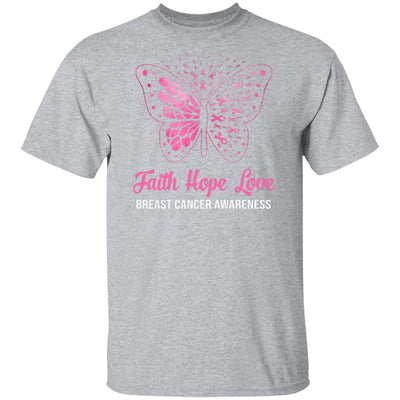 Faith Hope Love Pink Butterfly Breast Cancer Awareness-T-Shirt & Hoodie-Classic T-Shirt-Sport Grey