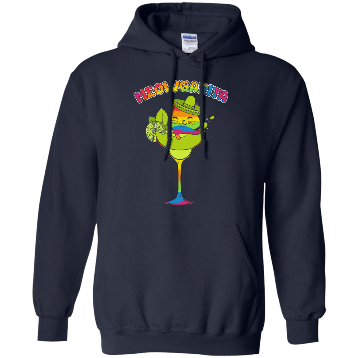 Rainbow Meowgarita Margarita Cat Lover-T-Shirt & Hoodie-Pullover Hoodie-Navy