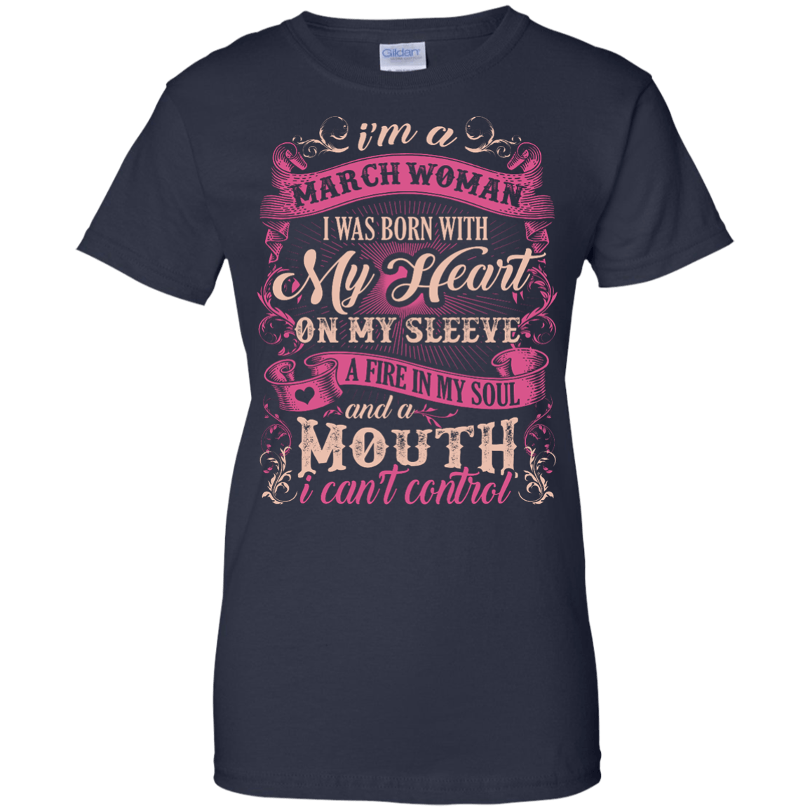 I Am A March Woman I Was Born With My Heart On My Sleeve-T-Shirt & Hoodie-Women's T-Shirt-Navy