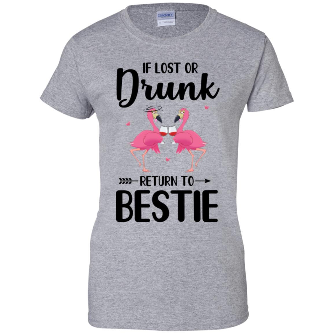 If Lost Or Drunk Please Return To My Bestie Couple Flamingo-T-Shirt & Tank Top-Women's T-Shirt-Sport Grey