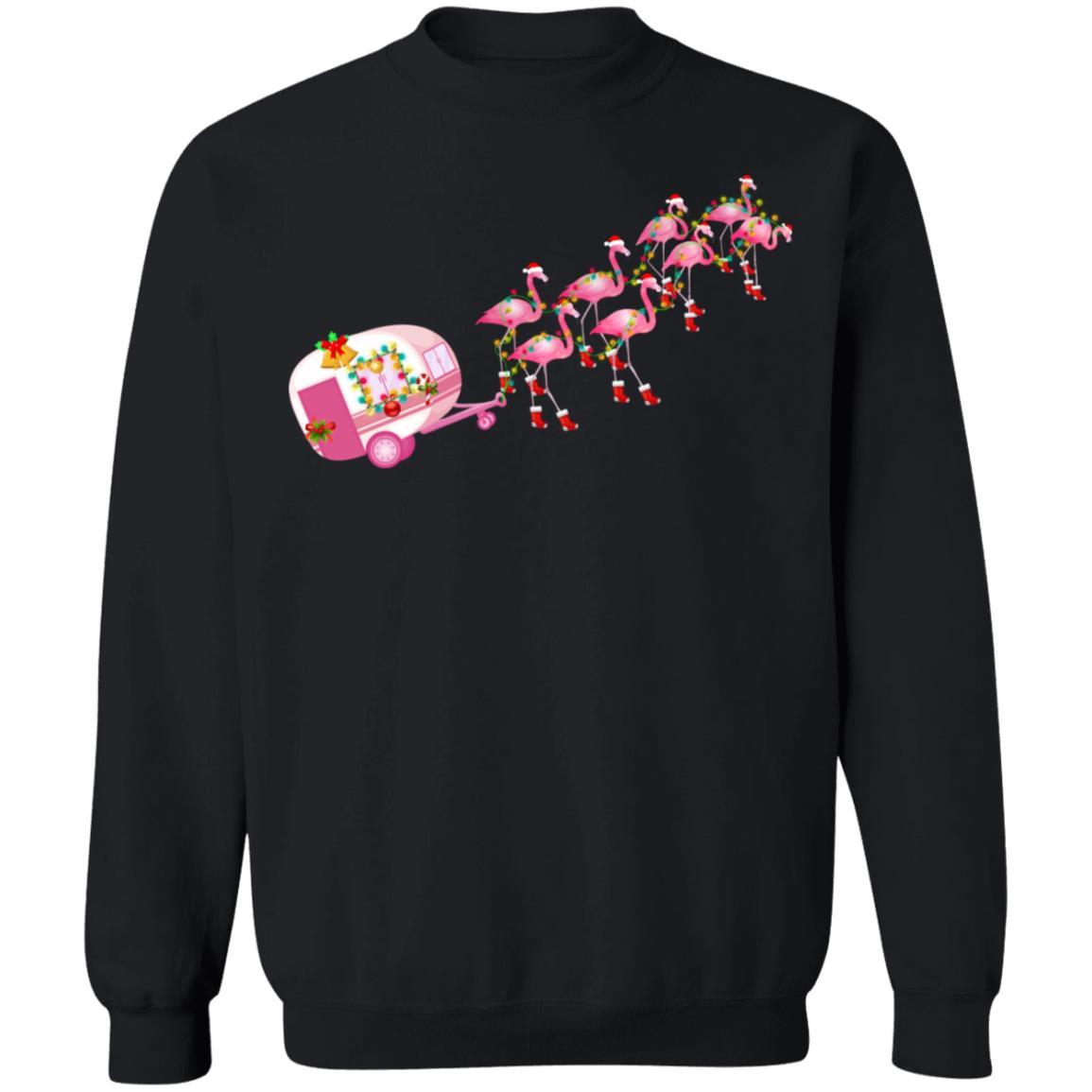 Flamingo Camper Christmas Santa Gift For Glamping Holiday-T-Shirt & Sweatshirt-Crewneck Sweatshirt-Black