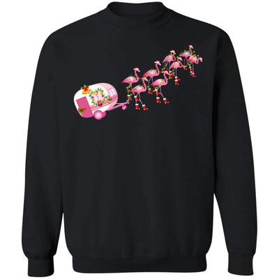 Flamingo Camper Christmas Santa Gift For Glamping Holiday-T-Shirt & Sweatshirt-Crewneck Sweatshirt-Black