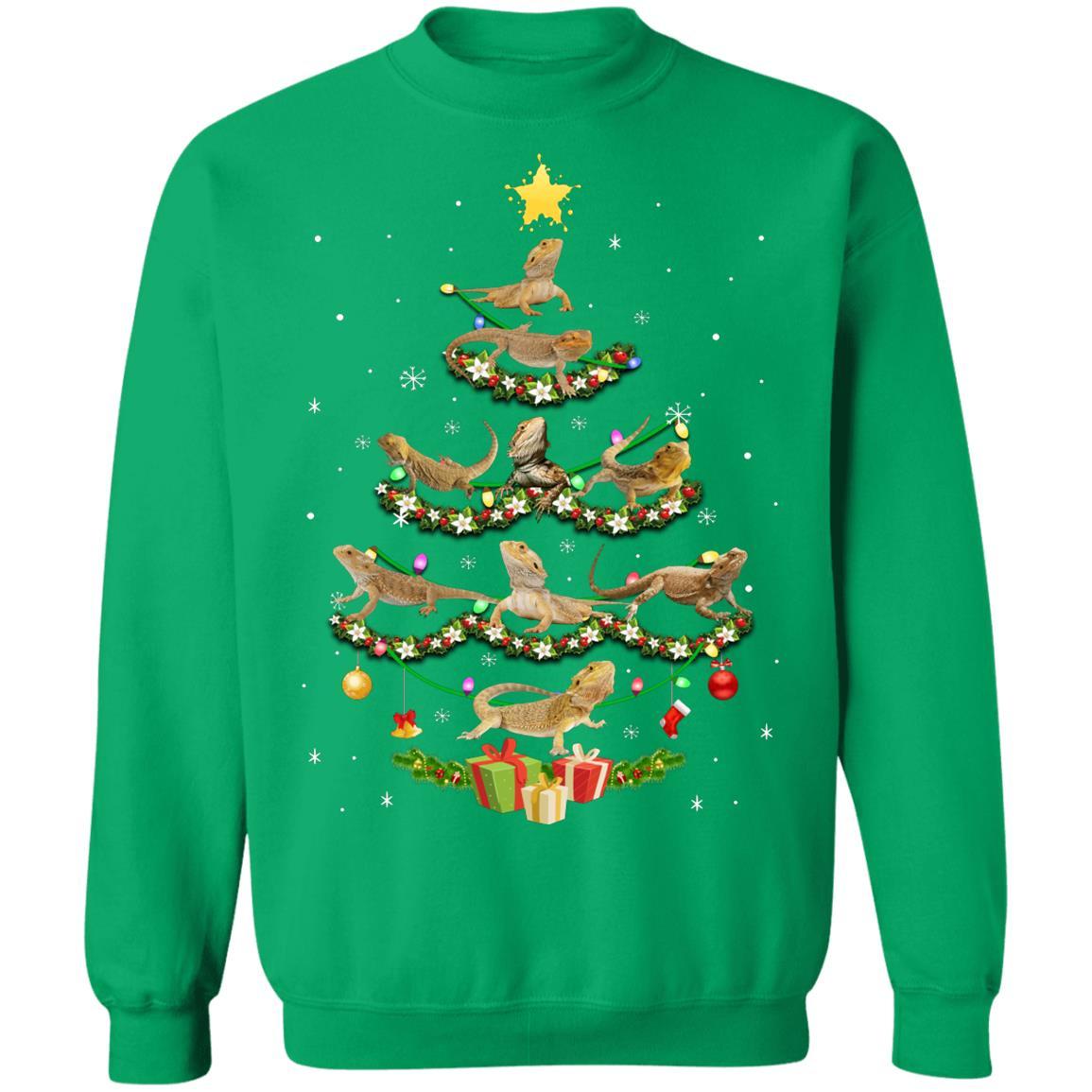 Bearded Dragon Christmas Tree Funny Reptile Lover Xmas Gifts-T-Shirt & Sweatshirt-Crewneck Sweatshirt-Irish Green
