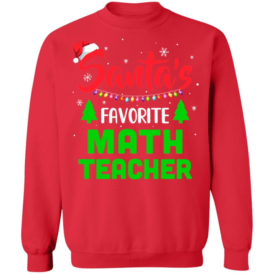 Santa's Favorite Math Teacher Funny Christmas Xmas Gifts-T-Shirt & Sweatshirt-Crewneck Sweatshirt-Red