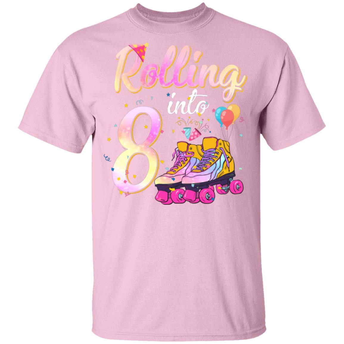 8 Years Old Birthday Girls Roller Skates 80's 8th Birthday Youth-Youth Shirt-Youth T-Shirt-Light Pink
