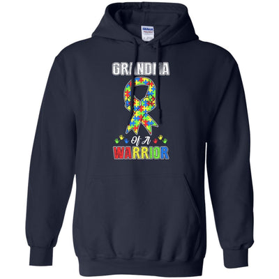 Grandma Of A Warrior Support Autism Awareness Gift-T-Shirt & Hoodie-Pullover Hoodie-Navy