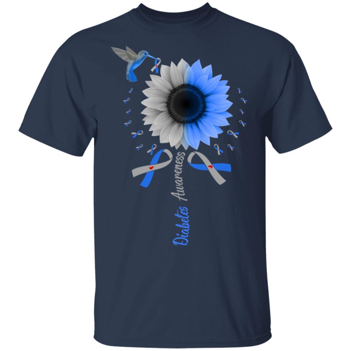 Hummingbird Sunflower Blue Gray Ribbon Diabetes Awareness-T-Shirt & Hoodie-Classic T-Shirt-Navy